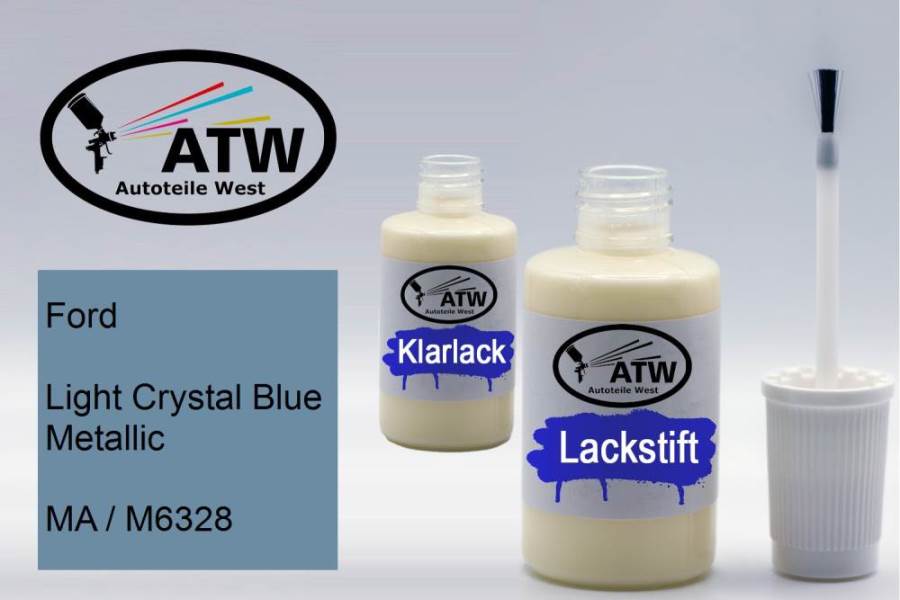 Ford, Light Crystal Blue Metallic, MA / M6328: 20ml Lackstift + 20ml Klarlack - Set, von ATW Autoteile West.